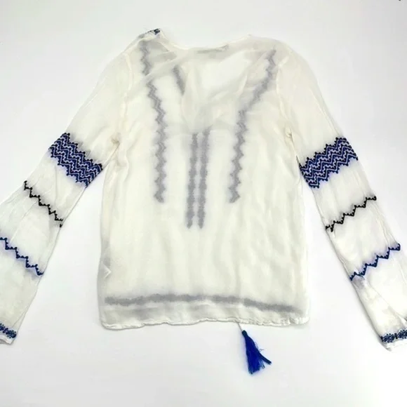 UEC Guess white peasant blouse with navy blue stitching size XXS - Picture 6 of 6